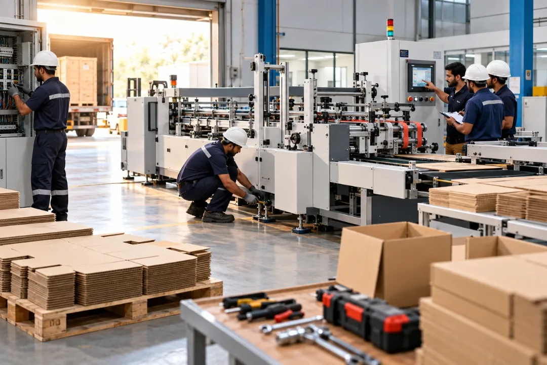 ngineer carrying out machine installation and commissioning on a carton folder gluer